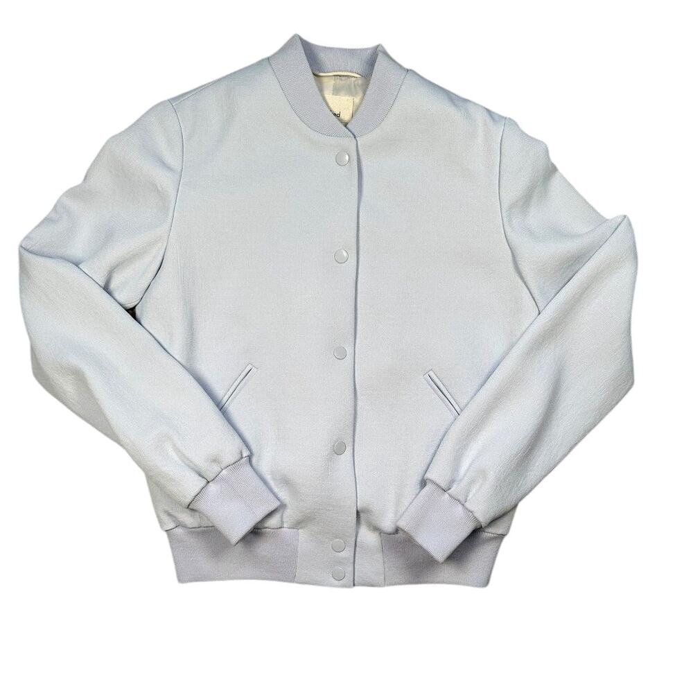 Aritzia Wilfred Poussin Bomber Jacket Womens XS Light Blue Snap Front Short Coat